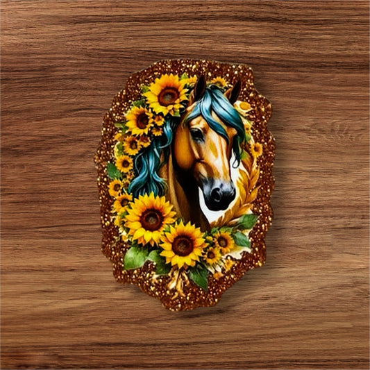 Horse With Sunflowers Acrylic Flatback