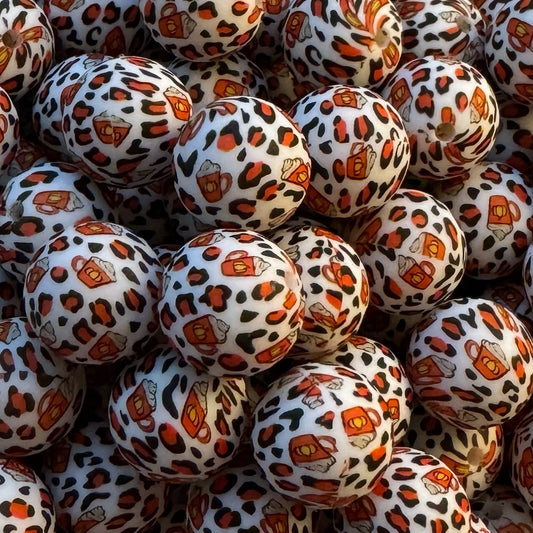 15mm Leopard Latte Silicone Bead
