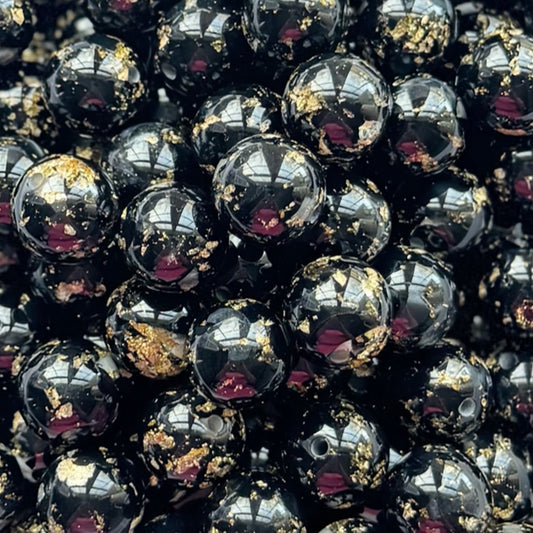 16mm Black With Gold Leaf Acrylic Bead