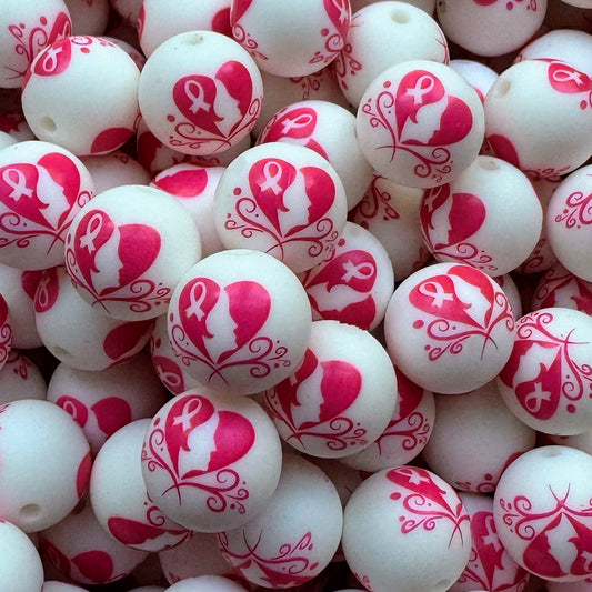 15mm Breast Cancer Awareness Silicone Bead