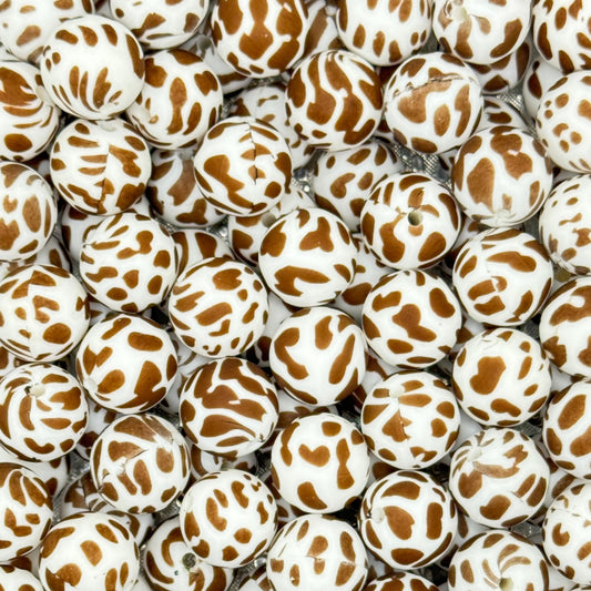 15mm Brown Cow Print Silicone Bead