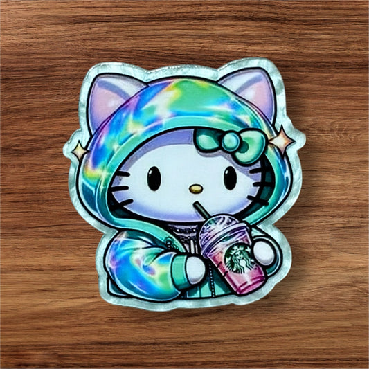 Kitty With Iced Coffee Acrylic Flatback