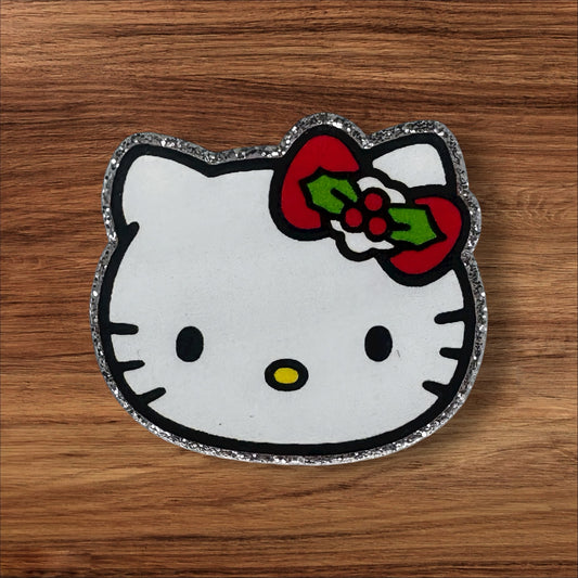 Kitty With Christmas Bow Acrylic Flatback