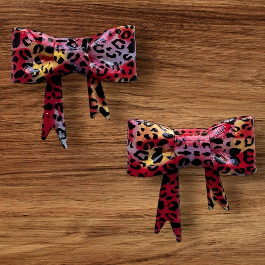 Shiny Red & Gold Leopard Bow Focal/Straw Topper