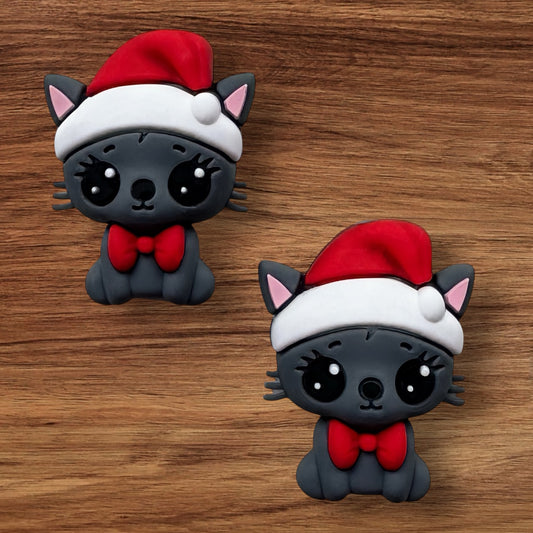 3-D Cat In Santa Hat Focal