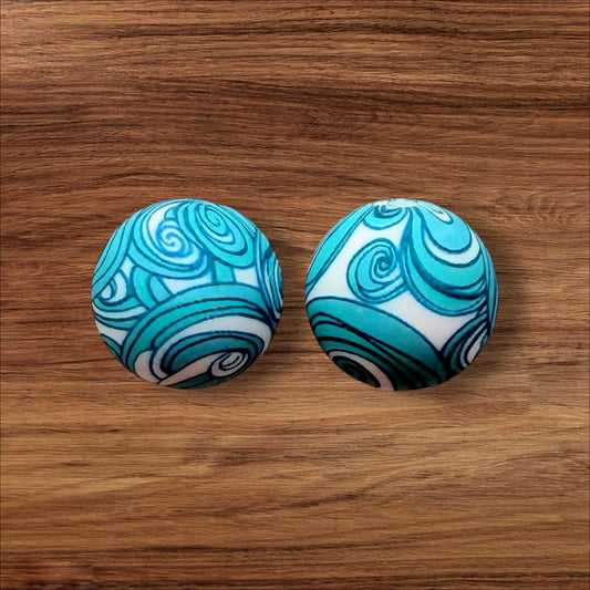 15mm Blue Swirls Silicone Bead