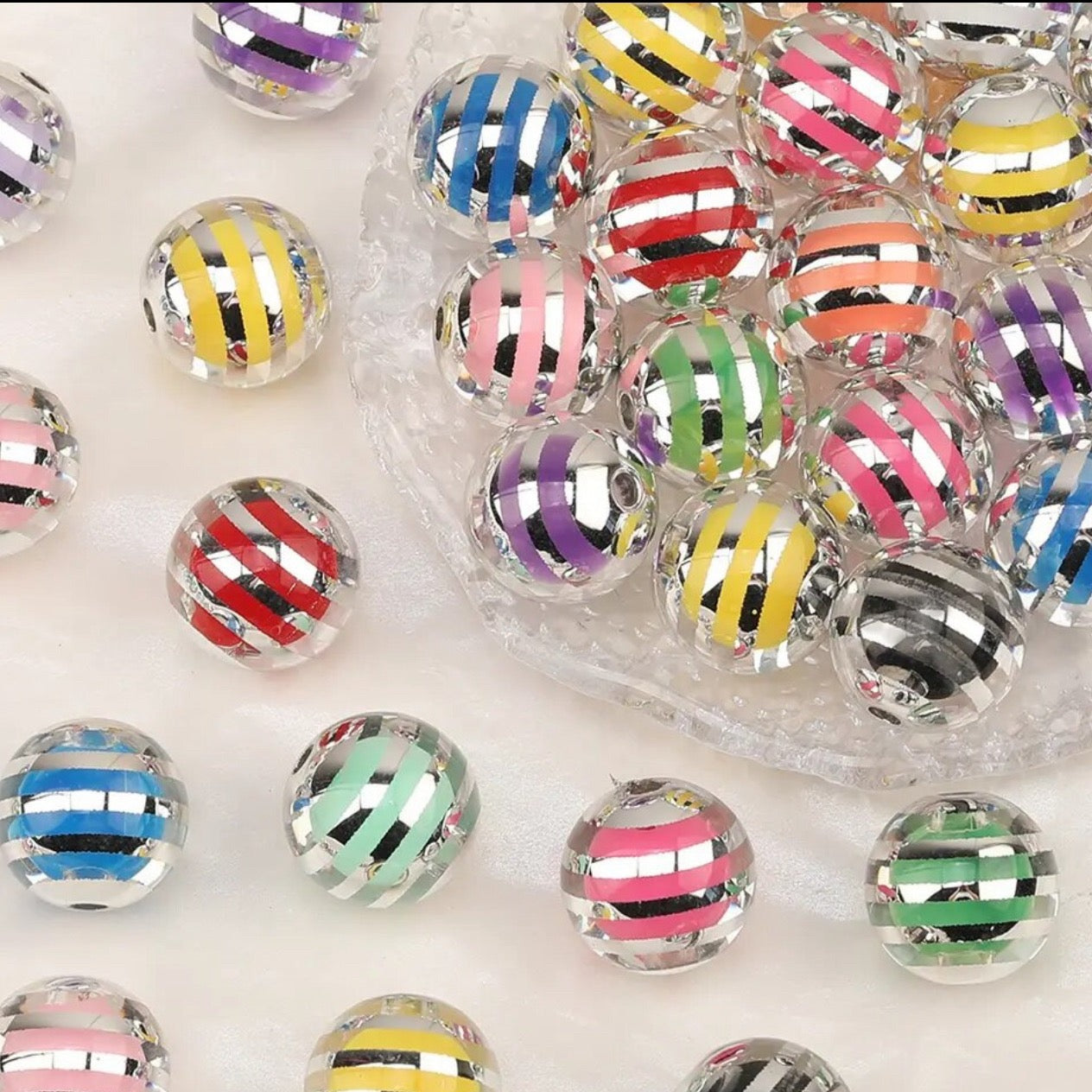16mm Colorful Striped Acrylic Beads