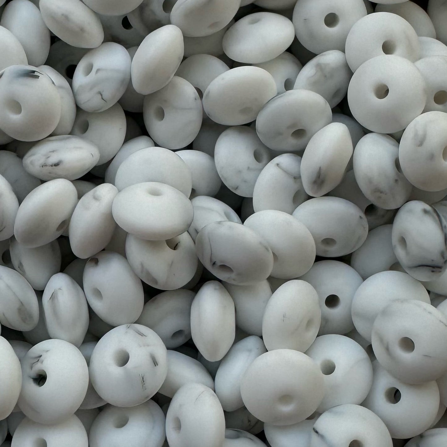 12mm Marble White Silicone Lentil Bead