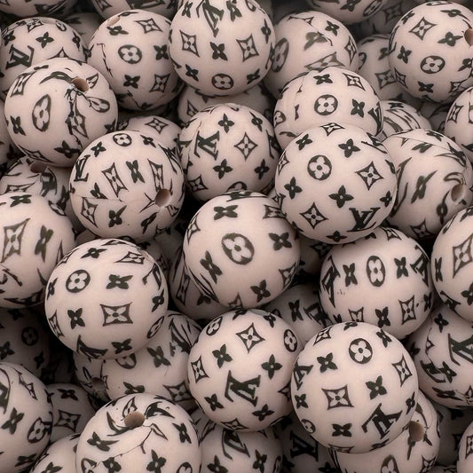 15mm Beige & Black Silicone Bead