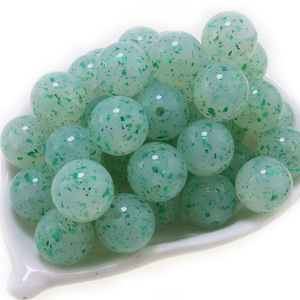 15mm Clear With Green Specks Jelly Silicone Bead