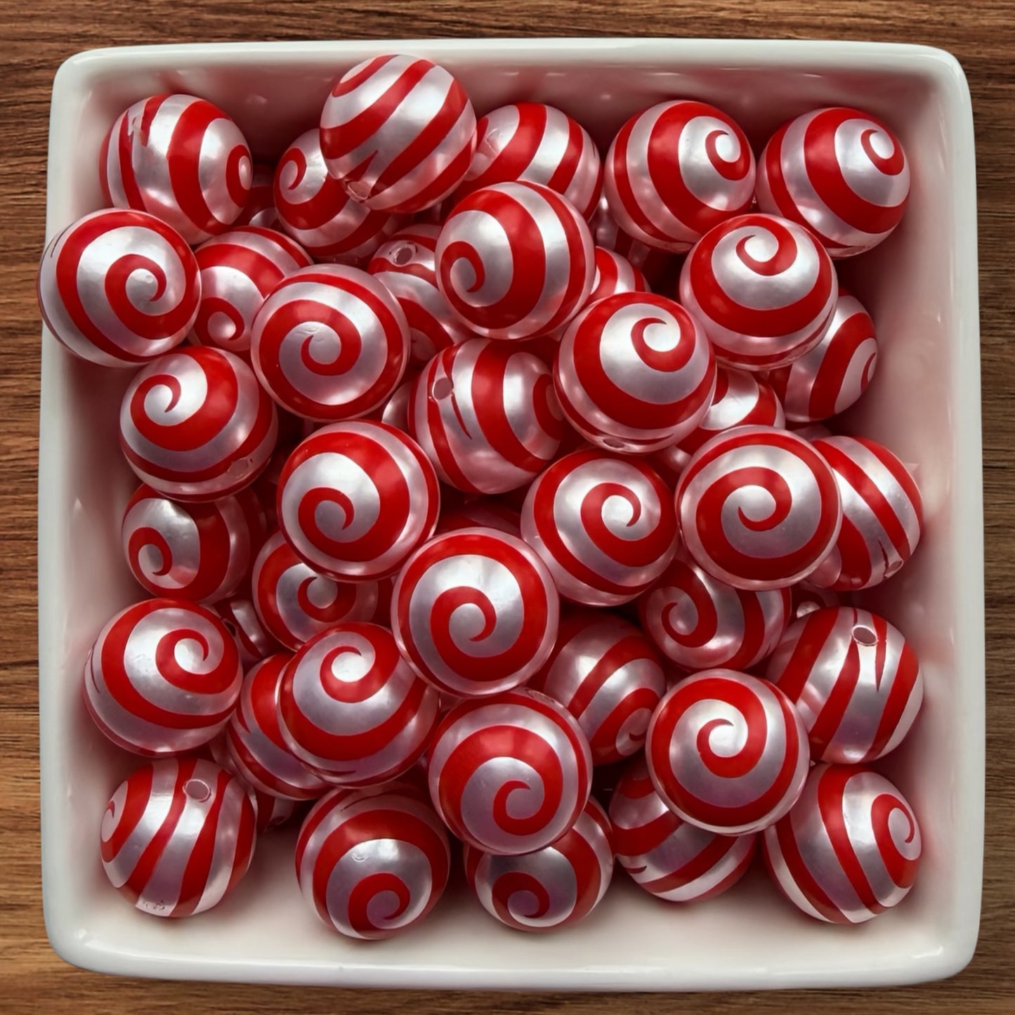16mm Red & Silver Swirls Acrylic Bead