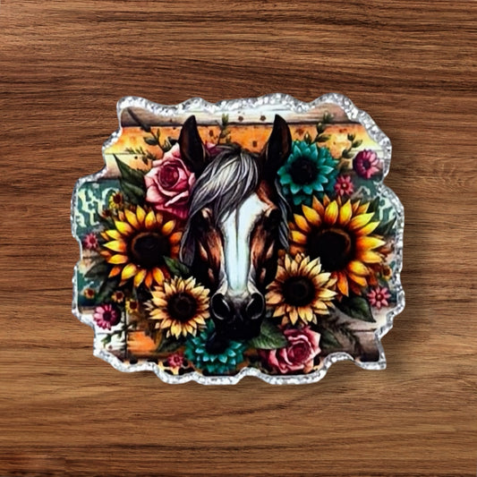 Horse With Sunflowers Acrylic Flatback