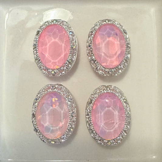 Oval Silver Pink Opal Gemstone Bead