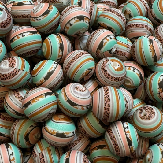 15mm Mint Aztec Silicone Bead