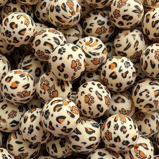 15mm Leopard Paw Print Silicone Bead