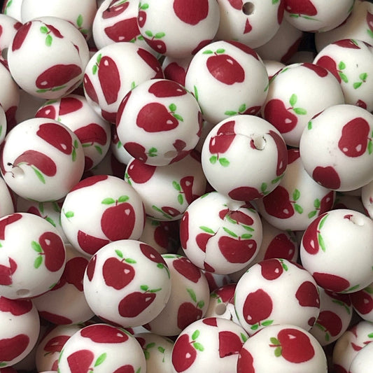 15mm Red Apple Silicone Bead