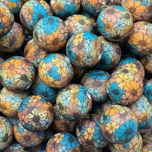 15mm Boho Flowers Silicone Bead