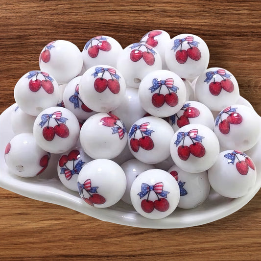 15mm Patriotic Cherries Silicone Bead