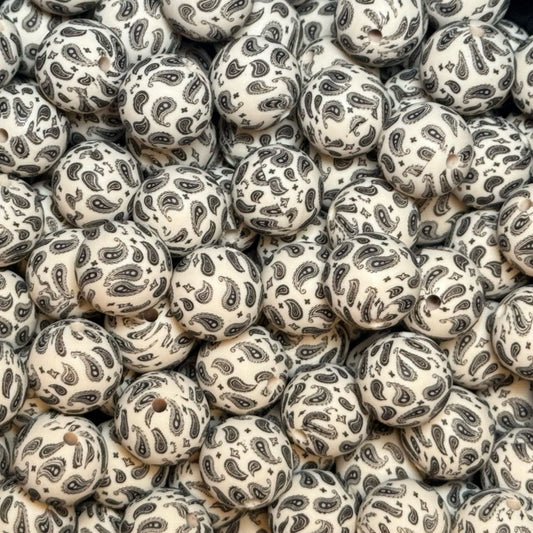 15mm Beige Paisley Silicone Bead
