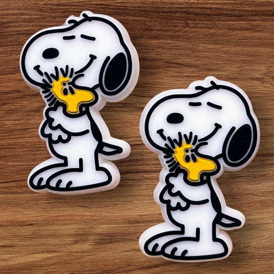 White Dog With Yellow Bird Focal