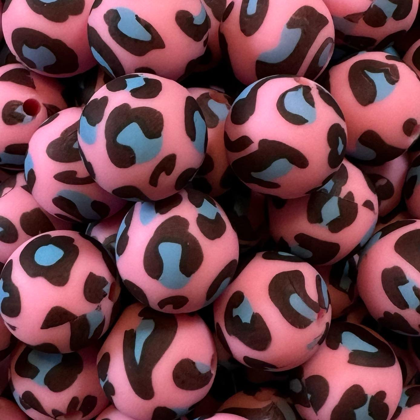 15mm Pink and Blue Leopard Print Silicone Bead