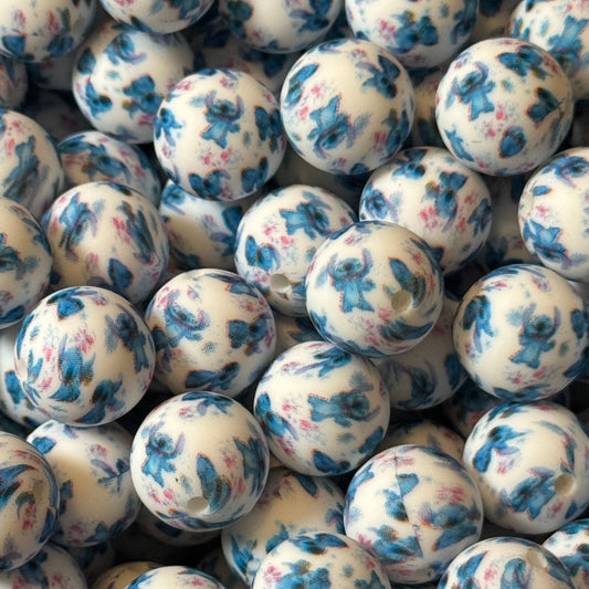 15mm Blue Alien Silicone Bead