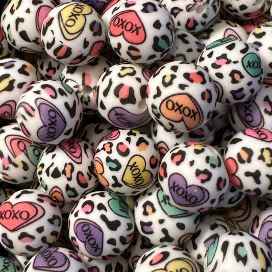 15mm Leopard Conversation Heart Silicone Bead