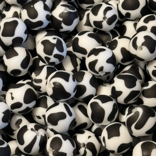 15mm Large Cow Print Silicone Bead