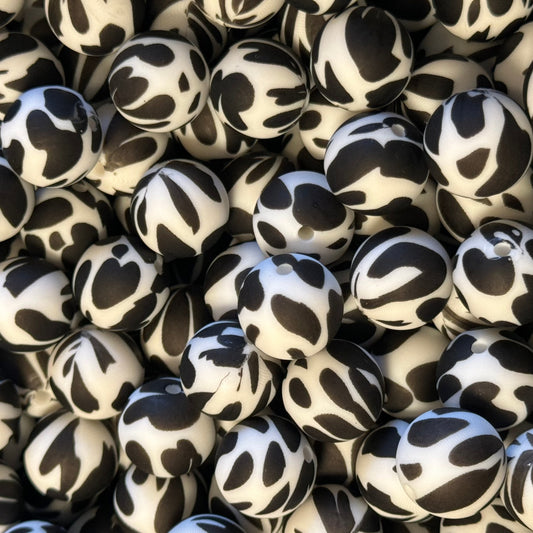 15mm Cow Print Silicone Bead