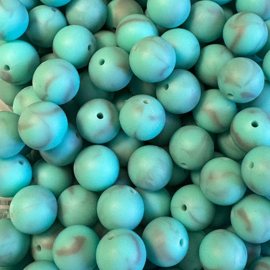 15mm Turquoise Marble Silicone Bead