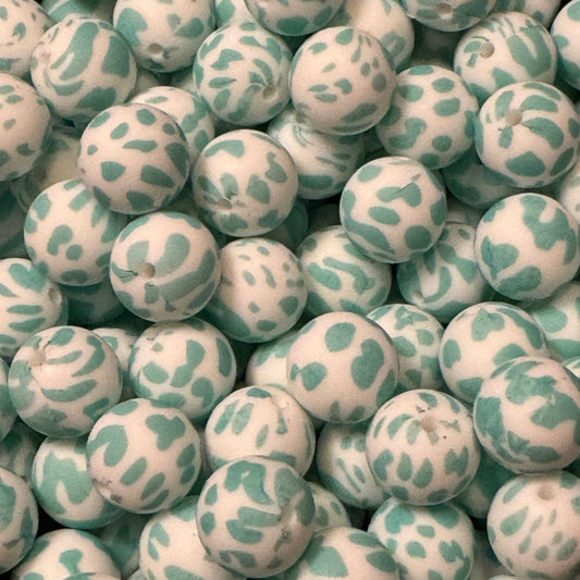 15mm Mint Green Cow Silicone Bead
