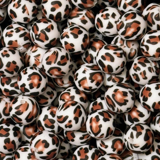 15mm Brown and Black Animal Print Silicone Bead