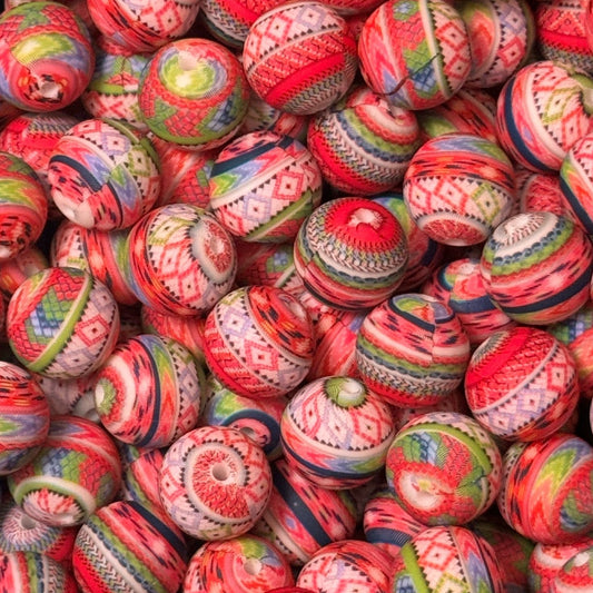 15mm Colorful Aztec Print Silicone Bead