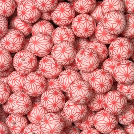 15mm Red Geometric Silicone Bead