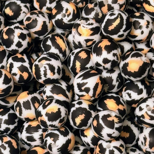 15mm Light Tan Leopard Silicone Bead