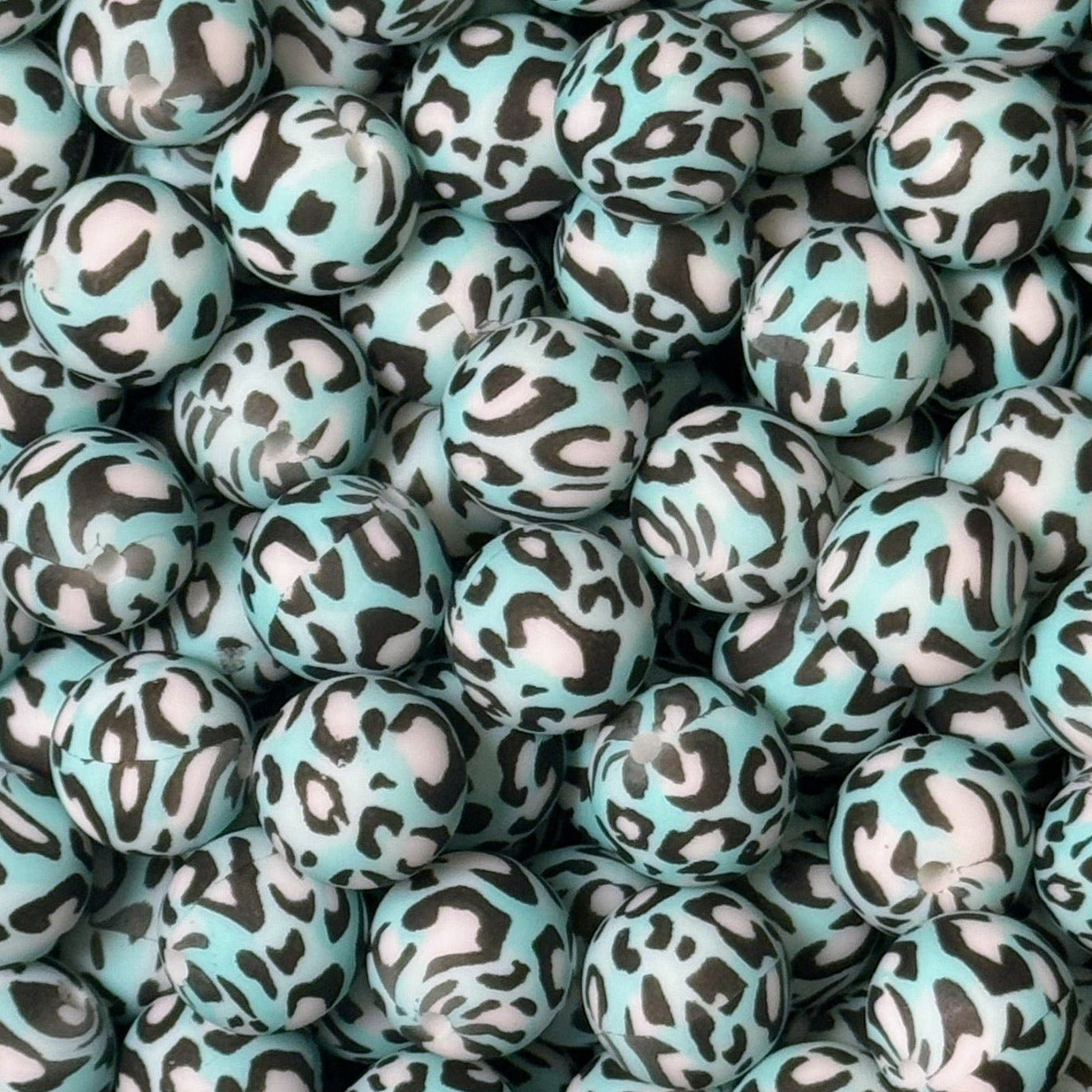 15mm Blue Leopard Silicone Bead