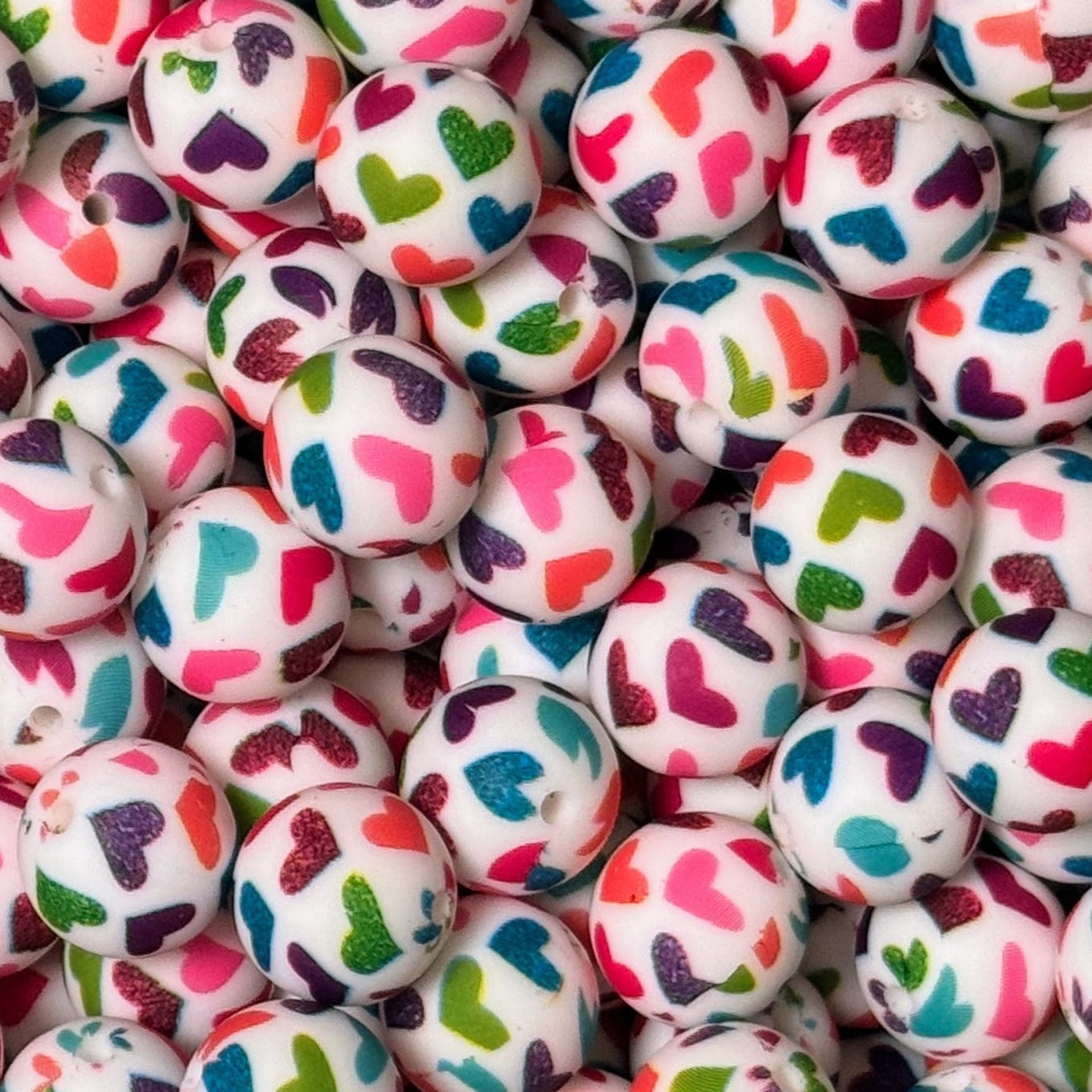 15mm Colorful Hearts Silicone Bead