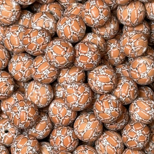 15mm Leopard Football Silicone Bead