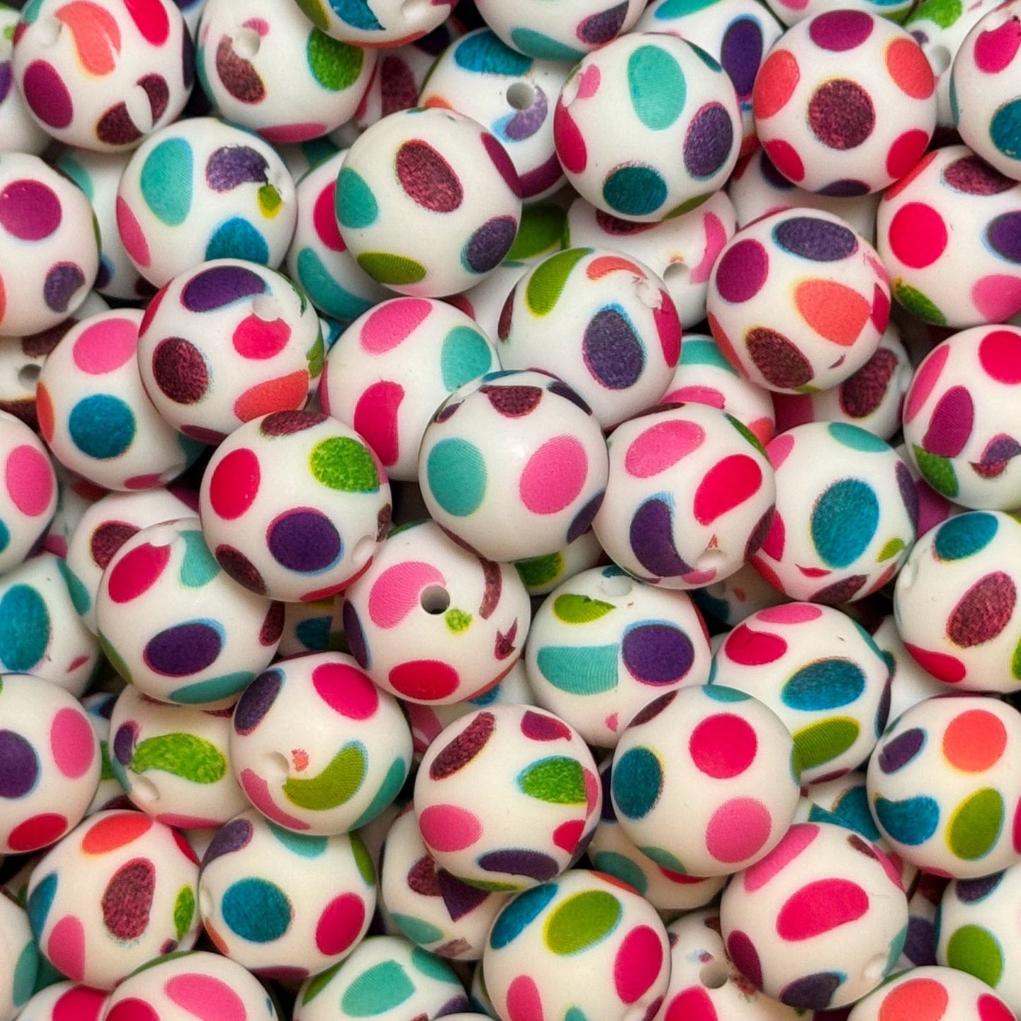 15mm Bright Polka Silicone Bead