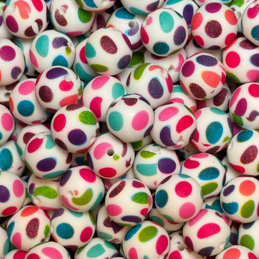 15mm Bright Polka Silicone Bead