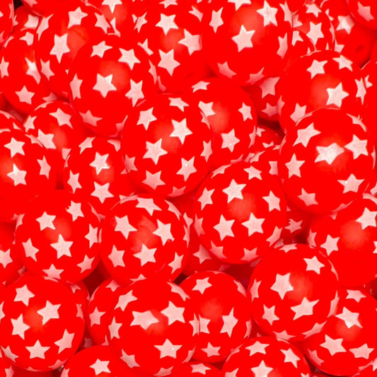 15mm Stars on Red Silicone Bead
