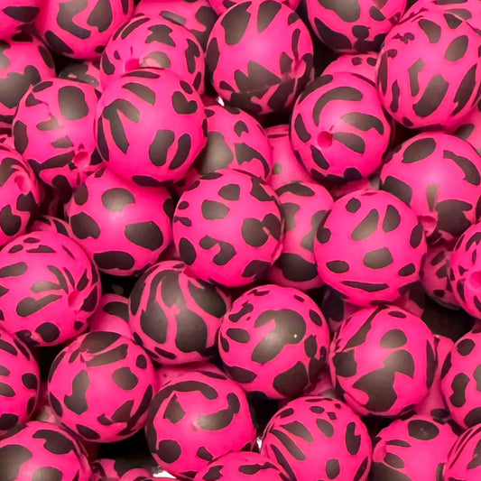 15mm Hot Pink Cow Silicone Bead
