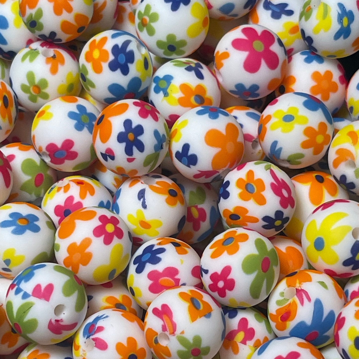 15mm Bright Floral Silicone Bead