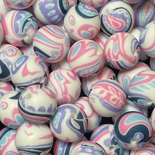 15mm Pastel Paisley Silicone Bead