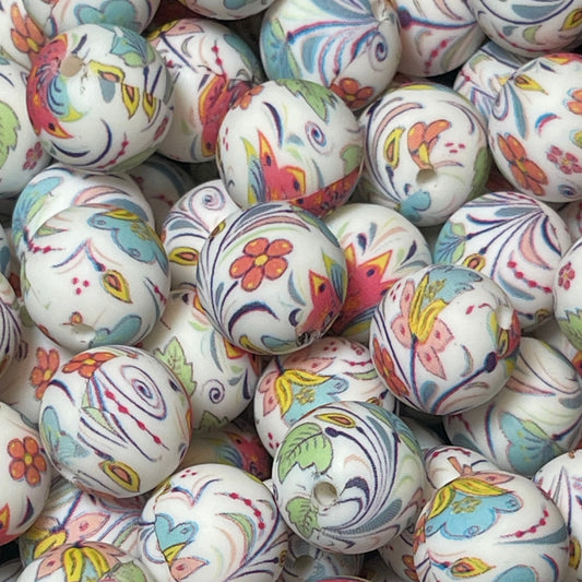 15mm Whimsical Floral Silicone Bead