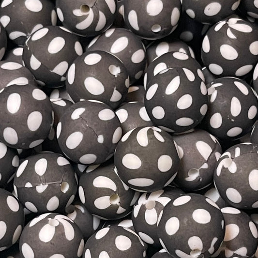 15mm Black Polka Dot Silicone Bead