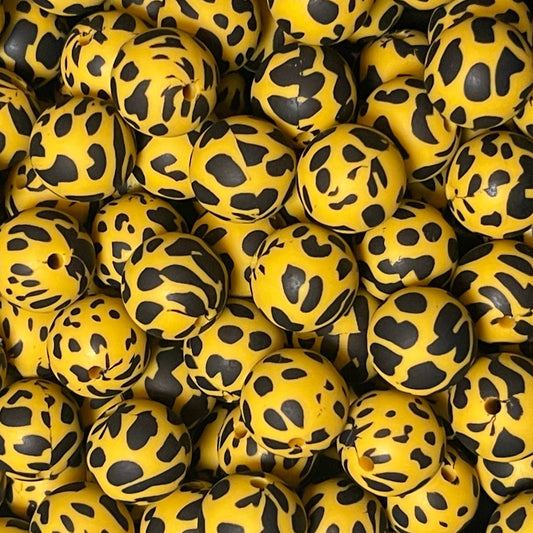 15mm Yellow Cow Silicone Bead