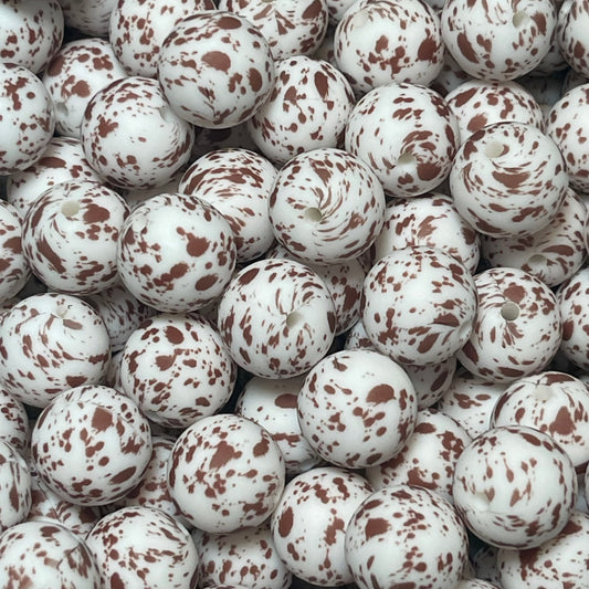15mm Brown and White Cow Silicone Bead