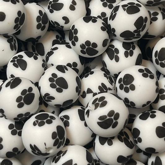 15mm Paws on White Silicone Bead