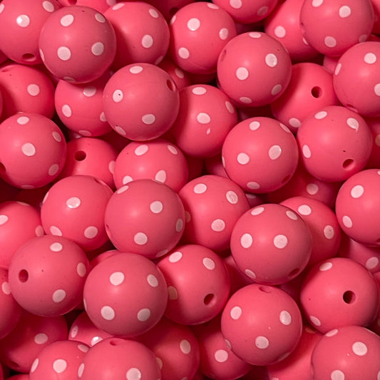 15mm Pink Polka Dot Silicone Bead